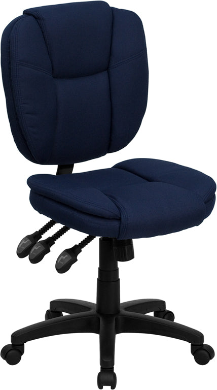 Mid-Back Navy Blue Fabric Multifunction Swivel Ergonomic Task Office Chair with Pillow Top Cushioning by Office Chairs PLUS