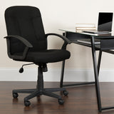 Mid-Back Black Fabric Executive Swivel Office Chair with Nylon Arms by Office Chairs PLUS