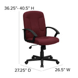 Mid-Back Burgundy Fabric Executive Swivel Office Chair with Nylon Arms