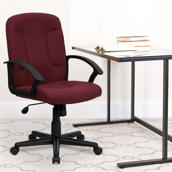 Mid-Back Burgundy Fabric Executive Swivel Office Chair with Nylon Arms by Office Chairs PLUS