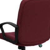 Mid-Back Burgundy Fabric Executive Swivel Office Chair with Nylon Arms