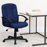 Mid-Back Navy Fabric Executive Swivel Office Chair with Nylon Arms by Office Chairs PLUS