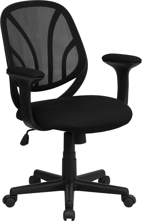 Y-GO Office Chair™ Mid-Back Black Mesh Swivel Task Office Chair with Arms by Office Chairs PLUS