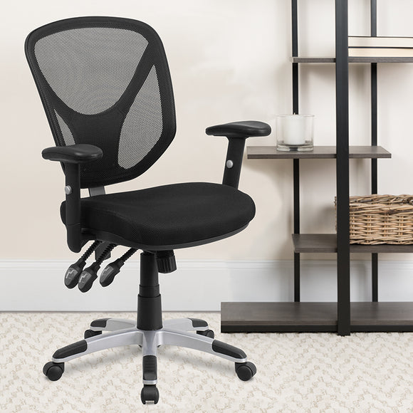 Mid-Back Black Mesh Multifunction Swivel Ergonomic Task Office Chair with Adjustable Arms by Office Chairs PLUS