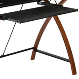 Computer Desk with Pull-Out Keyboard Tray - Black Glass Top Desk with Crisscross Frame
