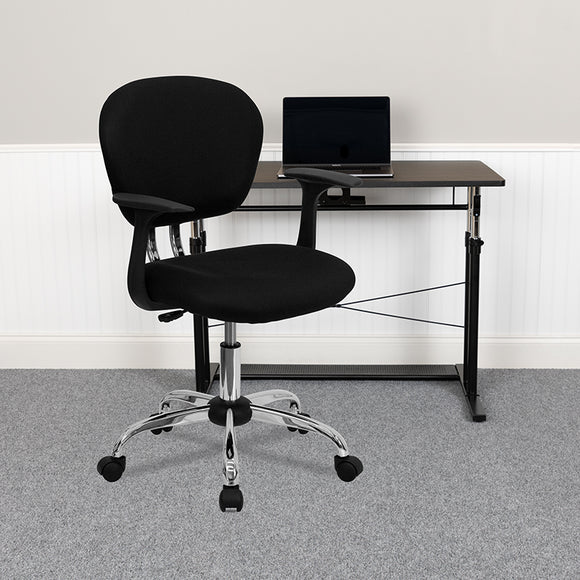 Mid-Back Black Mesh Padded Swivel Task Office Chair with Chrome Base and Arms by Office Chairs PLUS