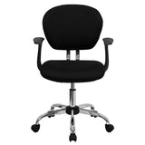 Mid-Back Black Mesh Padded Swivel Task Office Chair with Chrome Base and Arms