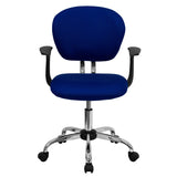 Mid-Back Blue Mesh Padded Swivel Task Office Chair with Chrome Base and Arms