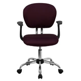 Mid-Back Burgundy Mesh Padded Swivel Task Office Chair with Chrome Base and Arms