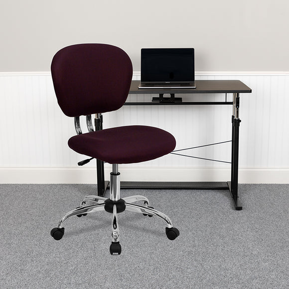 Mid-Back Burgundy Mesh Padded Swivel Task Office Chair with Chrome Base by Office Chairs PLUS
