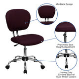 Mid-Back Burgundy Mesh Padded Swivel Task Office Chair with Chrome Base