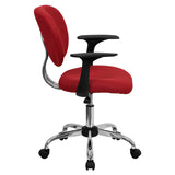 Mid-Back Red Mesh Padded Swivel Task Office Chair with Chrome Base and Arms