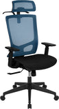 Ergonomic Mesh Office Chair with Synchro-Tilt, Pivot Adjustable Headrest, Lumbar Support, Coat Hanger & Adjustable Arms-Blue/Black