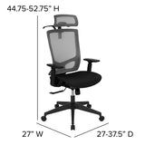 Ergonomic Mesh Office Chair with Synchro-Tilt, Pivot Adjustable Headrest, Lumbar Support, Coat Hanger & Adjustable Arms-Gray/Black