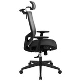 Ergonomic Mesh Office Chair with Synchro-Tilt, Pivot Adjustable Headrest, Lumbar Support, Coat Hanger & Adjustable Arms-Gray/Black