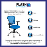 Mid-Back Blue Mesh Swivel Task Office Chair with Chrome Base and Arms