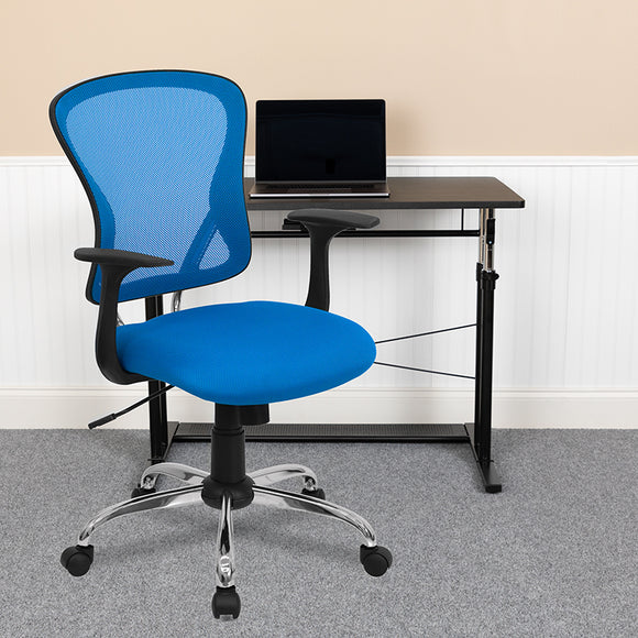 Mid-Back Blue Mesh Swivel Task Office Chair with Chrome Base and Arms by Office Chairs PLUS