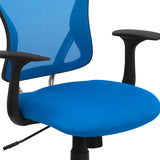 Mid-Back Blue Mesh Swivel Task Office Chair with Chrome Base and Arms