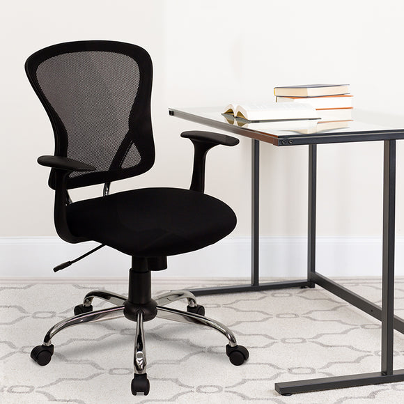 Mid-Back Black Mesh Swivel Task Office Chair with Chrome Base and Arms by Office Chairs PLUS