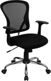 Mid-Back Black Mesh Swivel Task Office Chair with Chrome Base and Arms