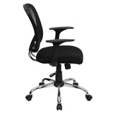 Mid-Back Black Mesh Swivel Task Office Chair with Chrome Base and Arms