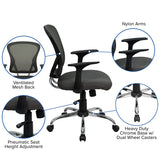 Mid-Back Dark Gray Mesh Swivel Task Office Chair with Chrome Base and Arms
