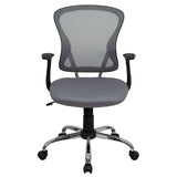 Mid-Back Gray Mesh Swivel Task Office Chair with Chrome Base and Arms