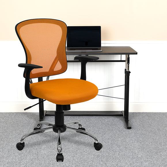 Mid-Back Orange Mesh Swivel Task Office Chair with Chrome Base and Arms by Office Chairs PLUS