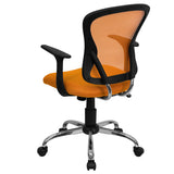 Mid-Back Orange Mesh Swivel Task Office Chair with Chrome Base and Arms