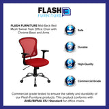 Mid-Back Red Mesh Swivel Task Office Chair with Chrome Base and Arms