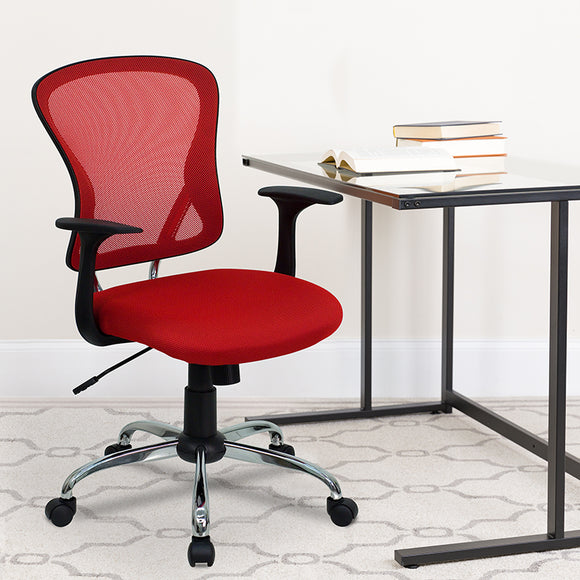 Mid-Back Red Mesh Swivel Task Office Chair with Chrome Base and Arms by Office Chairs PLUS