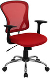 Mid-Back Red Mesh Swivel Task Office Chair with Chrome Base and Arms