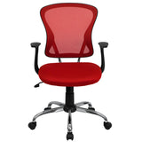 Mid-Back Red Mesh Swivel Task Office Chair with Chrome Base and Arms