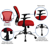 Mid-Back Red Mesh Swivel Task Office Chair with Chrome Base and Arms