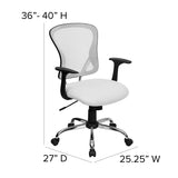 Mid-Back White Mesh Swivel Task Office Chair with Chrome Base and Arms