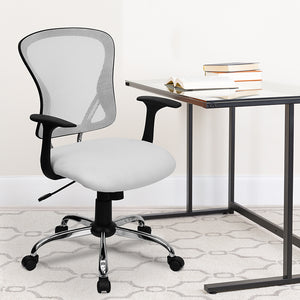 Mid-Back White Mesh Swivel Task Office Chair with Chrome Base and Arms by Office Chairs PLUS