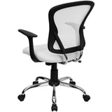 Mid-Back White Mesh Swivel Task Office Chair with Chrome Base and Arms