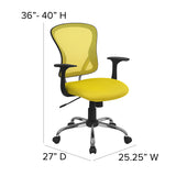 Mid-Back Yellow Mesh Swivel Task Office Chair with Chrome Base and Arms