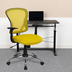 Mid-Back Yellow Mesh Swivel Task Office Chair with Chrome Base and Arms by Office Chairs PLUS