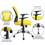 Mid-Back Yellow Mesh Swivel Task Office Chair with Chrome Base and Arms