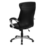 High Back Black LeatherSoft Executive Swivel Office Chair with Curved Headrest and White Line Stitching