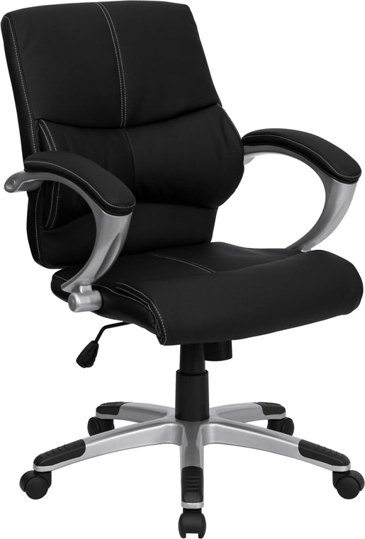 Mid-Back Black LeatherSoft Contemporary Swivel Manager's Office Chair with Arms by Office Chairs PLUS
