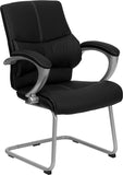 Black LeatherSoft Executive Side Reception Chair with Silver Sled Base H-9637L-3-SIDE-GG