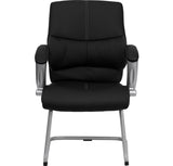 Black LeatherSoft Executive Side Reception Chair with Silver Sled Base 