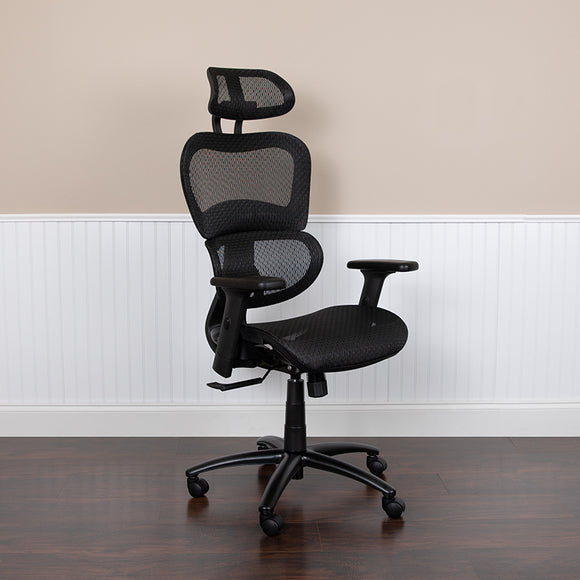 Ergonomic Mesh Office Chair with 2-to-1 Synchro-Tilt, Adjustable Headrest, Lumbar Support, and Adjustable Pivot Arms in Black by Office Chairs PLUS