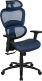Ergonomic Mesh Office Chair with 2-to-1 Synchro-Tilt, Adjustable Headrest, Lumbar Support, and Adjustable Pivot Arms in Blue 