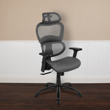 Ergonomic Mesh Office Chair with 2-to-1 Synchro-Tilt, Adjustable Headrest, Lumbar Support, and Adjustable Pivot Arms in Gray by Office Chairs PLUS