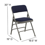 HERCULES Series Curved Triple Braced & Double Hinged Navy Fabric Metal Folding Chair