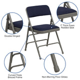 HERCULES Series Curved Triple Braced & Double Hinged Navy Fabric Metal Folding Chair