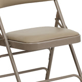 HERCULES Series Curved Triple Braced & Double Hinged Beige Vinyl Metal Folding Chair